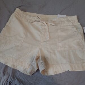 NWT Old Navy Women's SZ LG. BEIGE PULLON    cotton shorts w/pockets tie casual